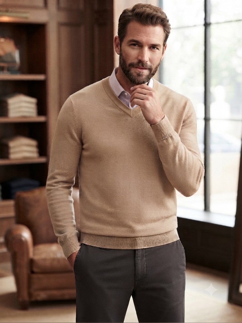 Banana Republic Men's Beige V-Neck Sweater